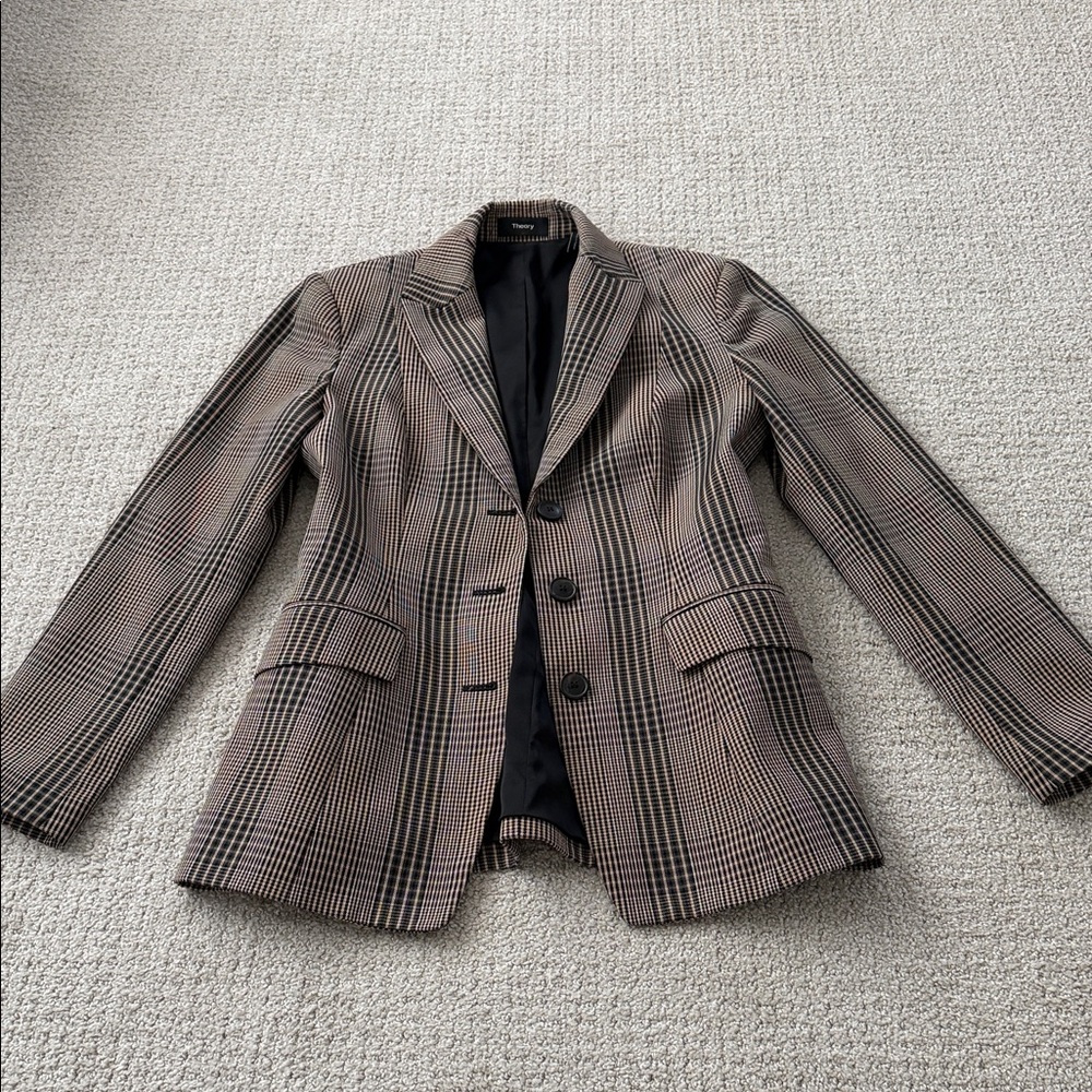 Theory Brown Plaid Blazer